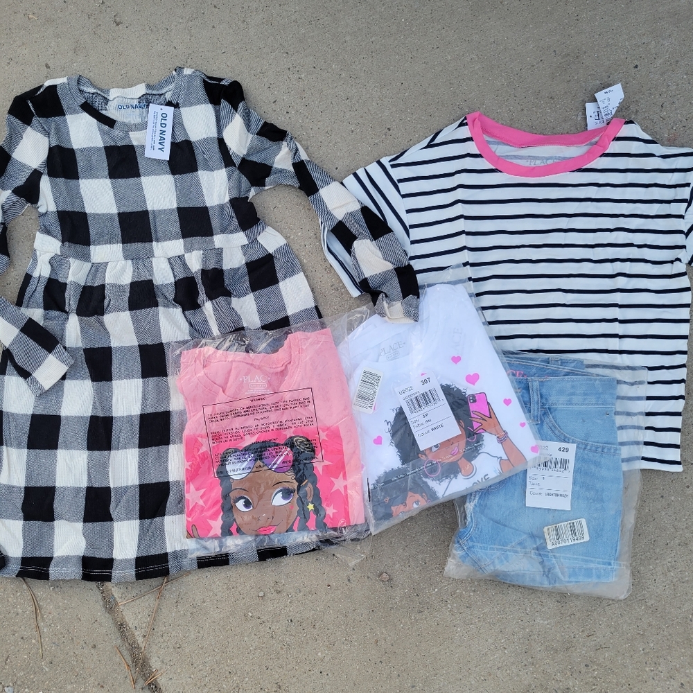 New Lot Of 5 girls 5/6 small shirts shorts dress from old navy children's place